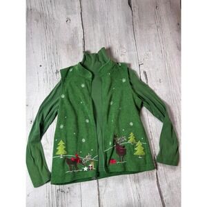 Blair Vintage‎ Christmas Vest and Turtleneck Set Womens Medium Green Reindeer
